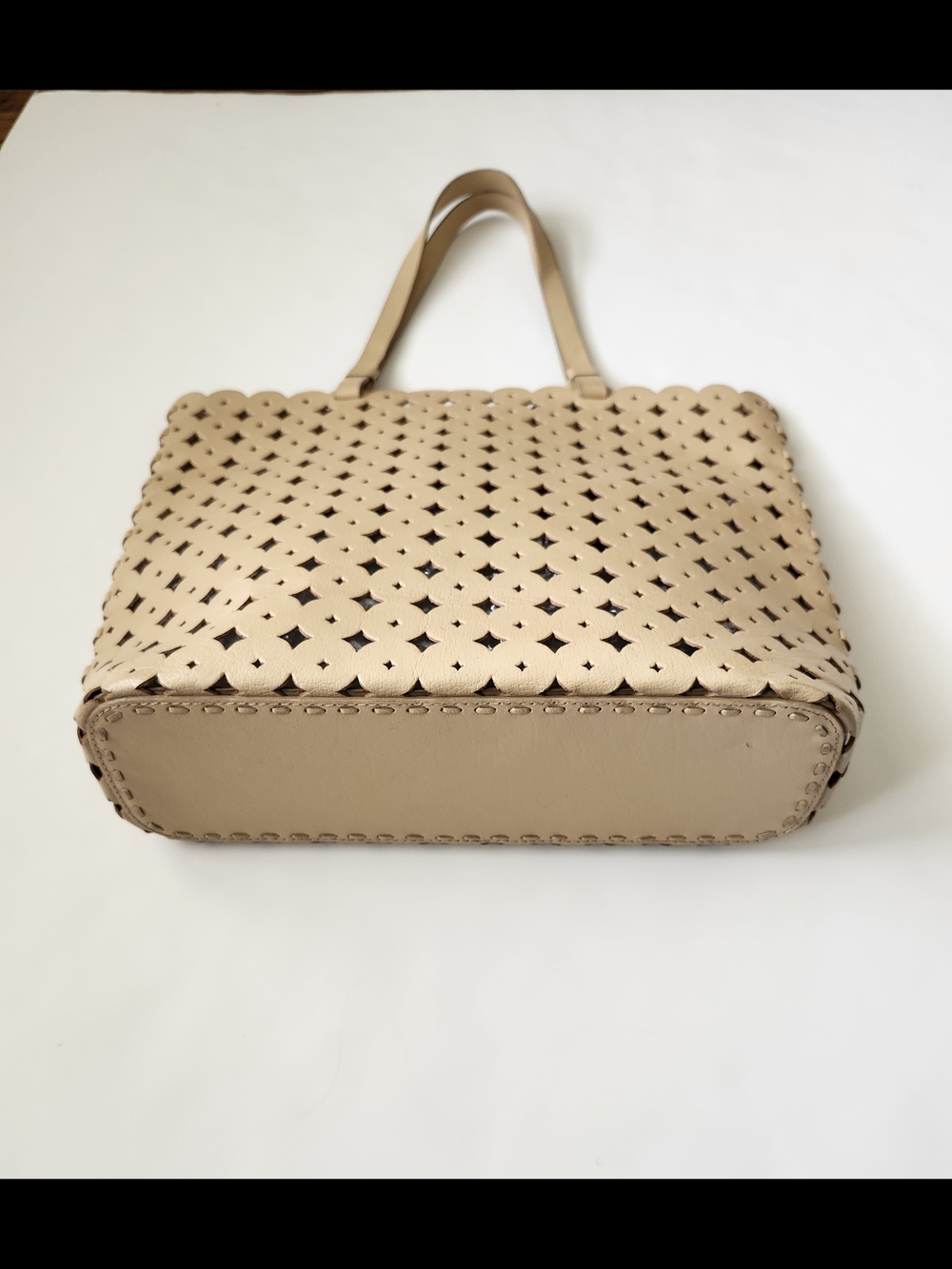 J. Crew Beige Leather Perforated TOTE - Picture 3 of 8